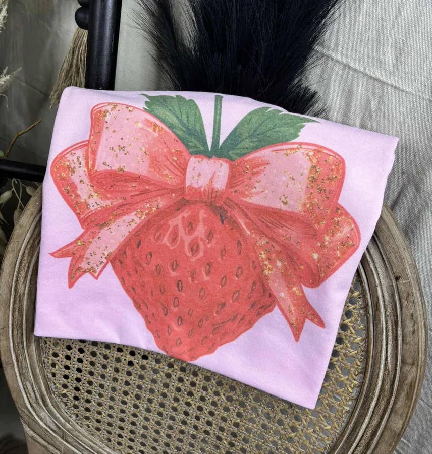 Light Pink Strawberry Bow (Gildan Tee) for wholesale on Faire