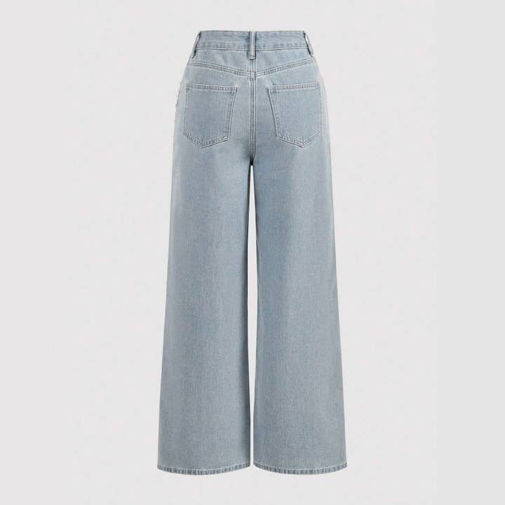 HIDDENBRAND - Wholesale Jeans - Women's - Graceful stylish faux pearl beaded straight wide-leg jeans4