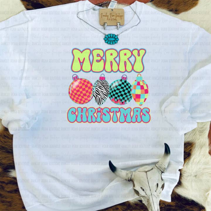 Merry Christmas Retro Ornament Graphic Sweatshirt for wholesale by Ranchy Roan Boutique