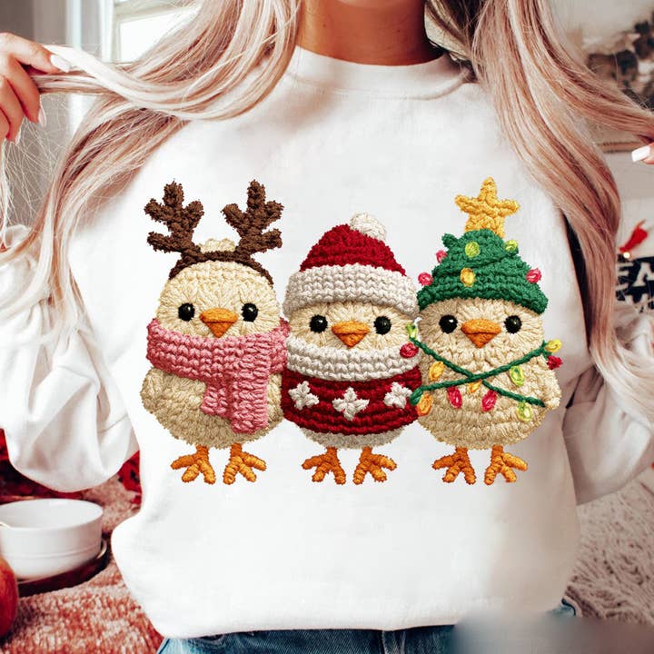 Cute Yarn Crochet Christmas Chicken Tee, Funny Santa Chicken for wholesale by NVC Ecommerce LLC