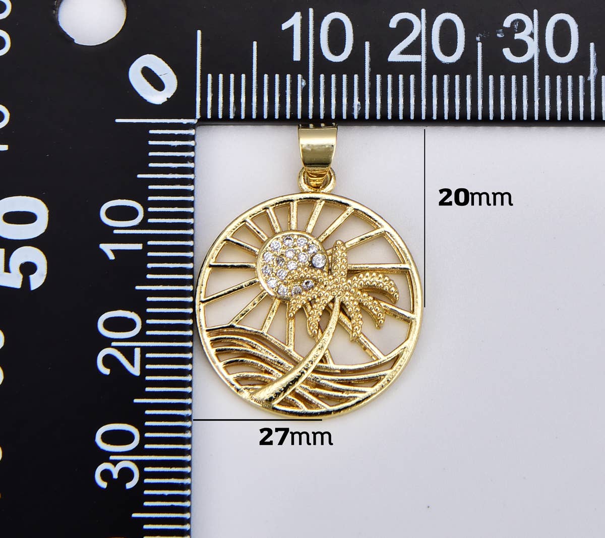 Beads Creation - Wholesale Individual Charm/Pendant - Palm Tree Sunrise Gold Filled Tropical Beach Charm CP18811