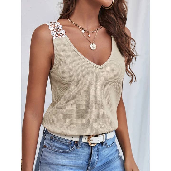 Sweetkama - Wholesale T-Shirt - Women's - Solid Color Sleeveless V-Neck Ladies T-Shirt YC230528