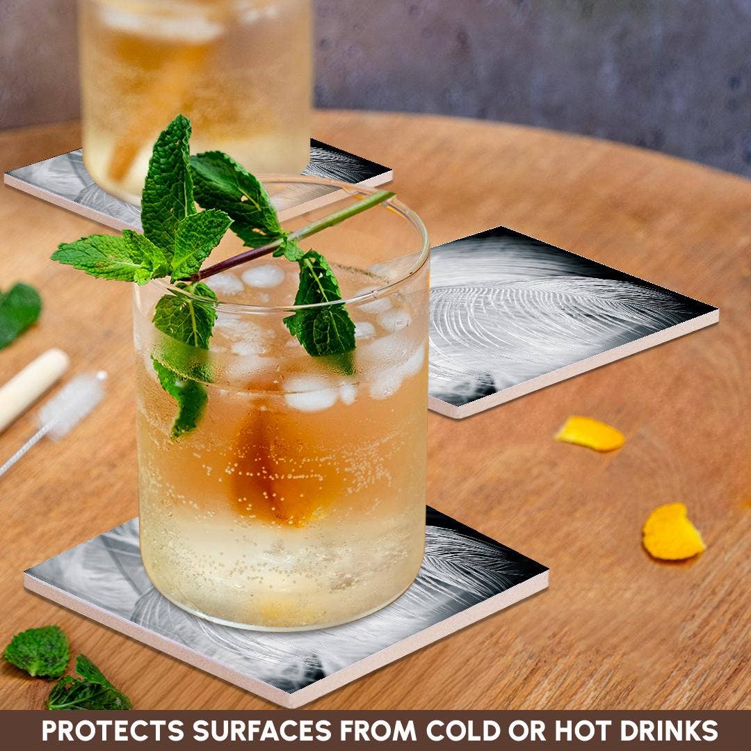 3dRose - Wholesale Coasters - 3dRose, Ostrich feathers in black and white, Coaster2