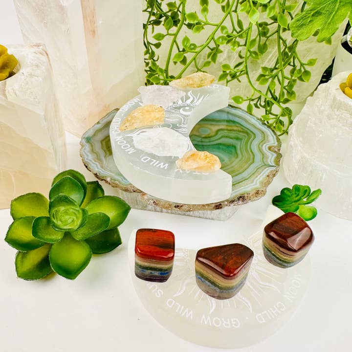 Rock Paradise - Wholesale Crystal Charging Plate - Selenite Moon Crystal Charging Plate - Sun and Moon Design1
