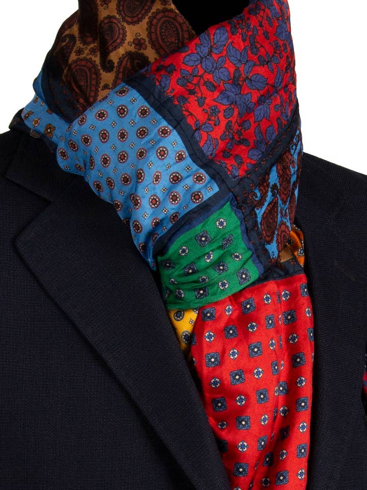 Vintage Sidenhalsduk Patchwork Paisley Flerfärgad S759 för wholesale av Graffeo Cravatte