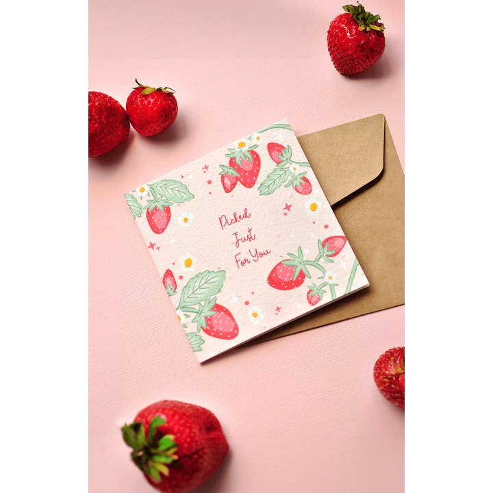 Jordbærkys Plantbar Hilsen Kort for engroshandel hos Nurturing Nature Cards