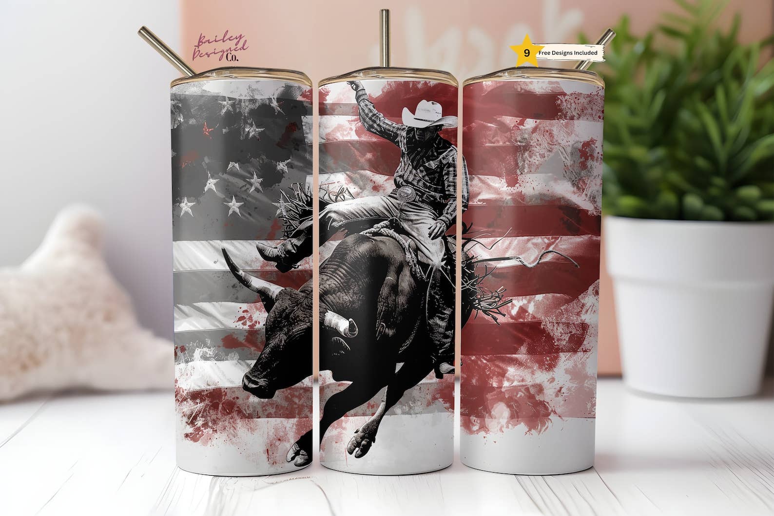 Dm Crafting - Wholesale Insulated Mug/Tumbler - American Flag Rodeo Cowboy Tumbler, 20oz Skinny Tumbler, Dad0