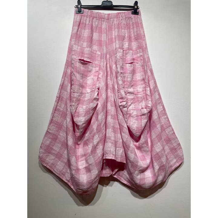 LINEN & COTTON HOUSE - Wholesale Dress - Women's - LINEN SKIRT WITH POCKETS, GINGHAM CHECK PATTERN 6633