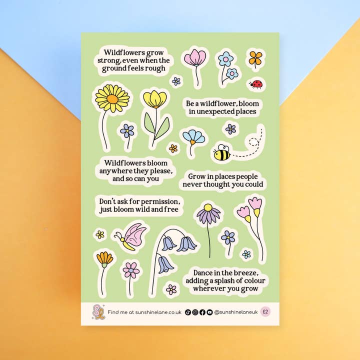 Be a Wildflower Deco Sticker Sheet for wholesale by Sunshine Lane