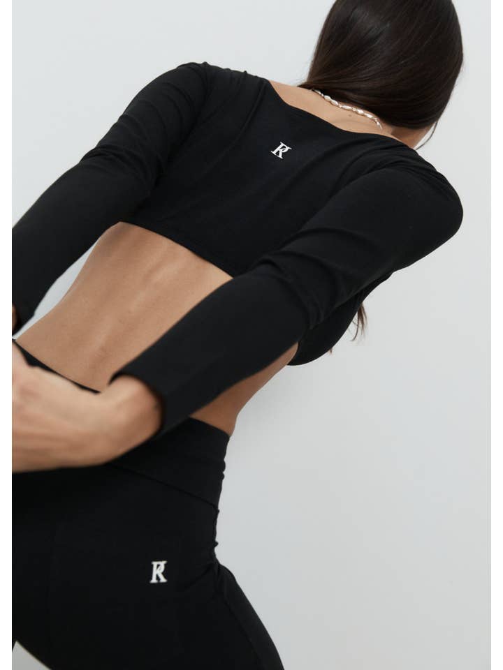 Pinky & Kamal - Wholesale Tank Top - Women's - Long Sleeve Crop - Black - Organic Cotton/Bamboo