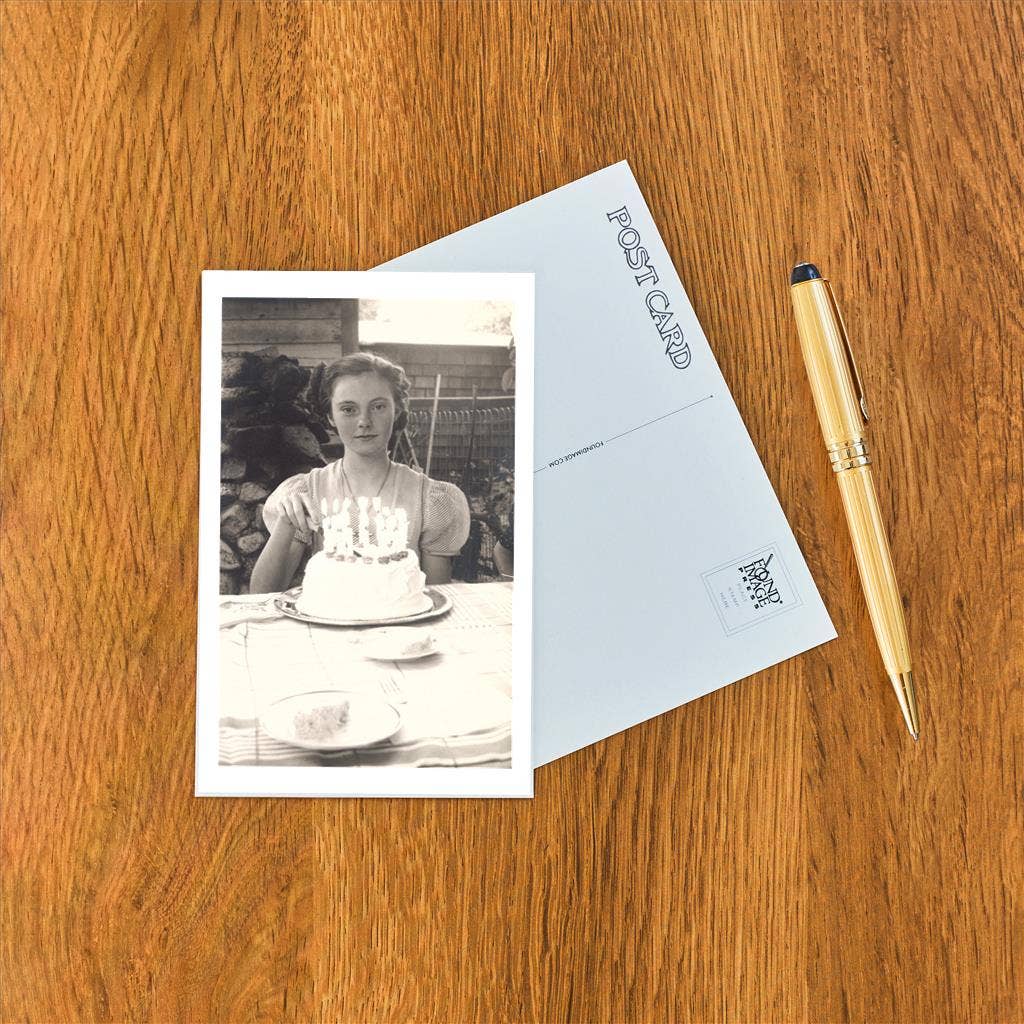 Found Image Press – wholesale Postcard – Postcard AA-210 Wistful Girl with Birthday Cake1