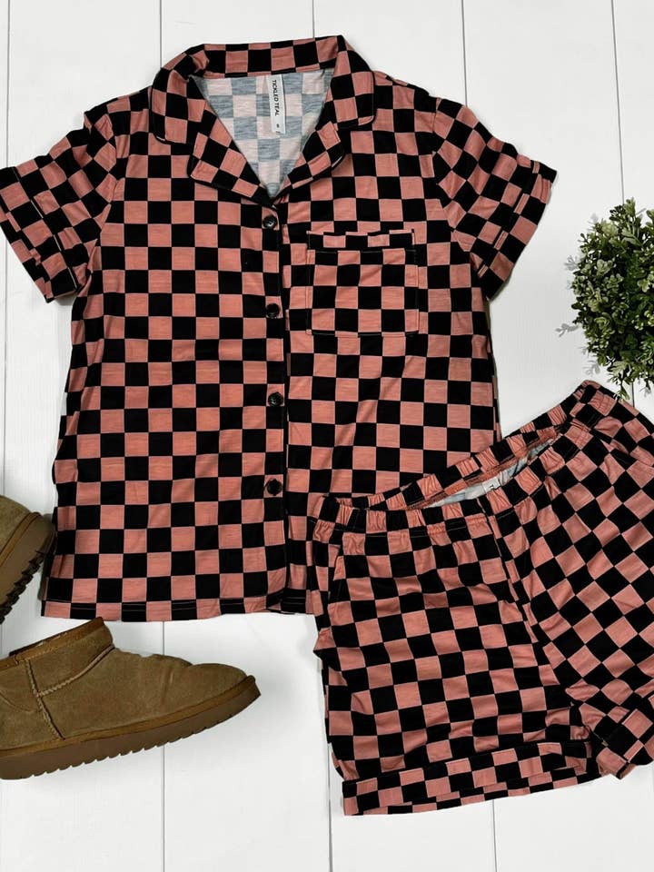 Tickled Teal - Wholesale Sleepwear Set - Women's - Checkered Pajama Set