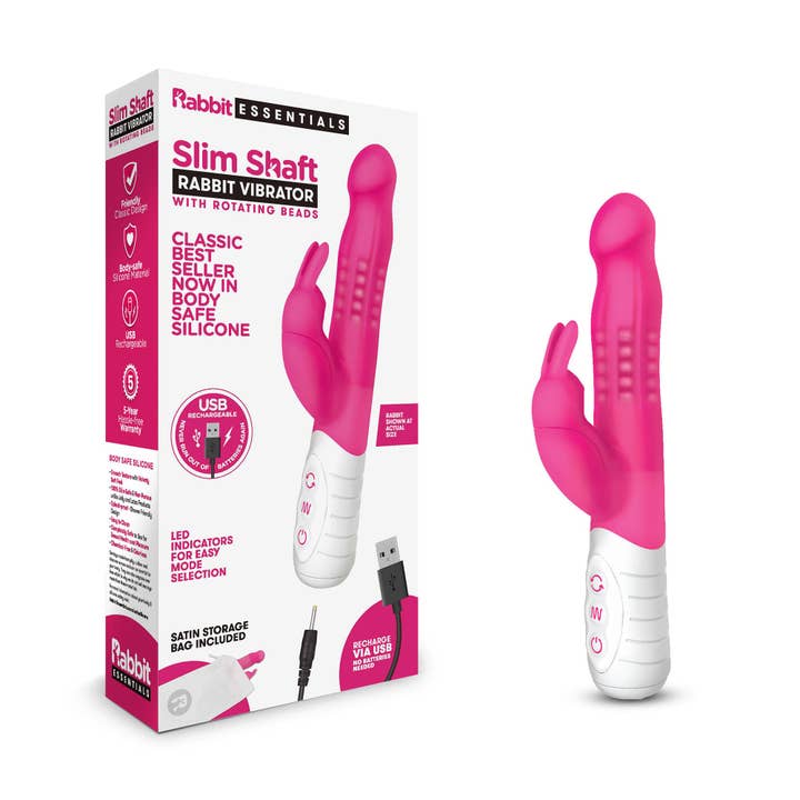 Rechargeable Slim Shaft Rabbit Vibrator - Hot Pink for wholesale by Lux Fetish Store