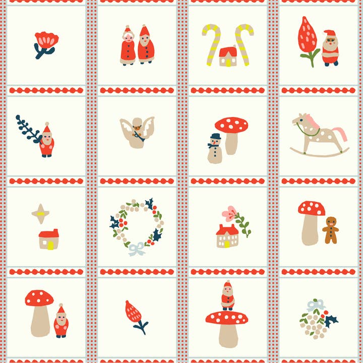 Christmas Trinkets Cream Organic Cotton 10 Yard Bolt for wholesale by Little House Cottons