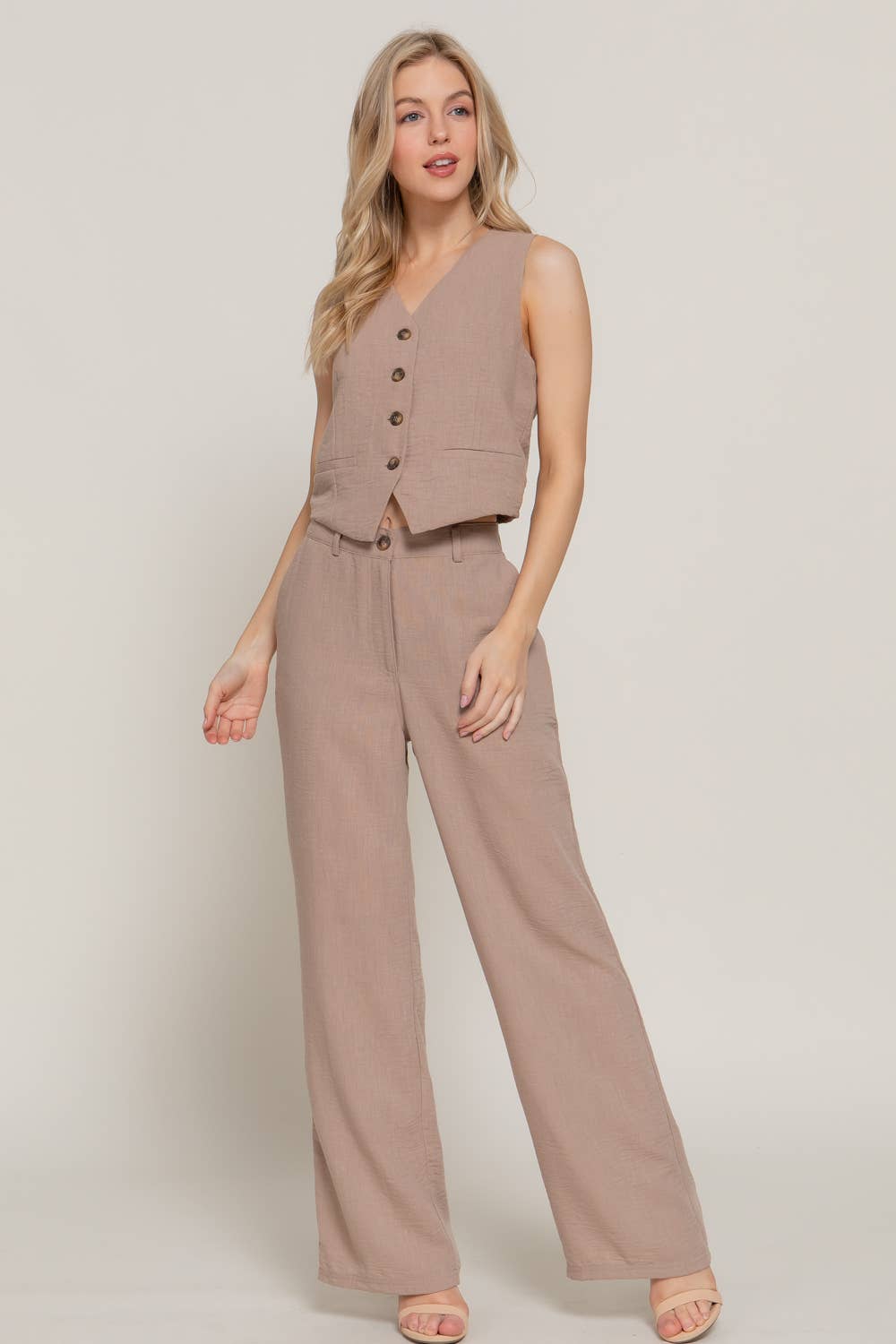 Active Basic | Active USA – wholesale Kostymväst – Dam – V-ringad väst med knäppning fram i linneeffekt11