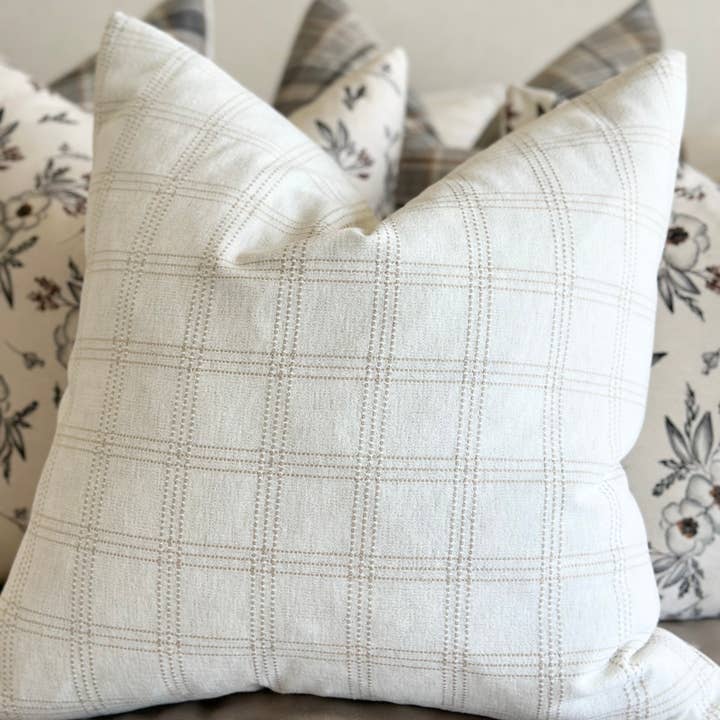Orange Grove Home - Wholesale Throw Pillow Cover - Beige & ivory Dotted Plaid Pillow Cover 20x204
