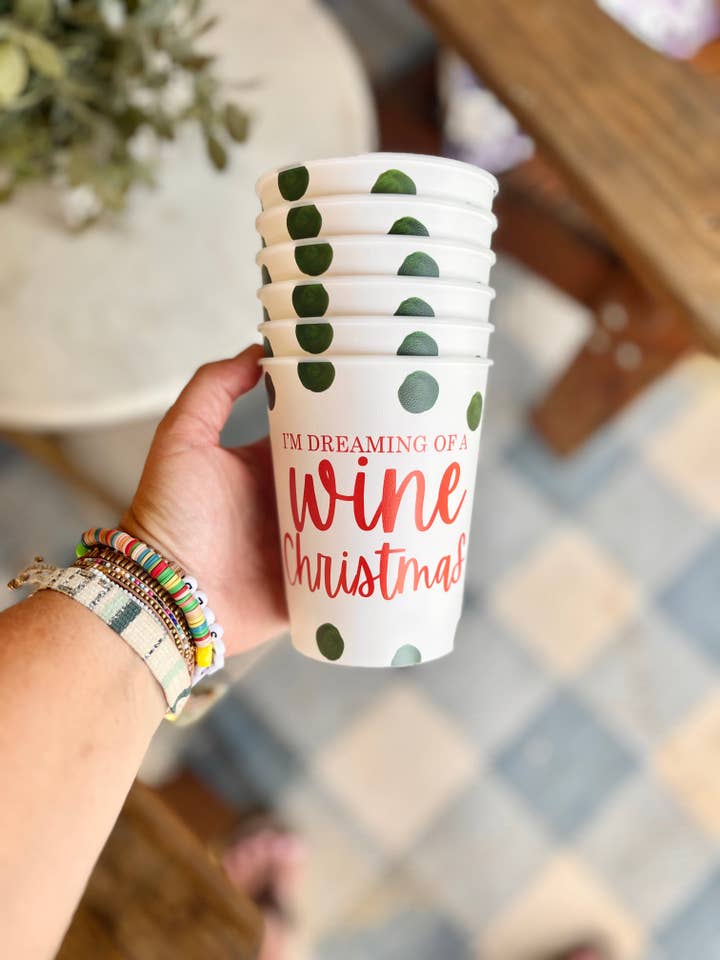 Dreaming Of A Wine Christmas Reusable Party Cups-Set of 6 for wholesale by Happy By Rachel, LLC