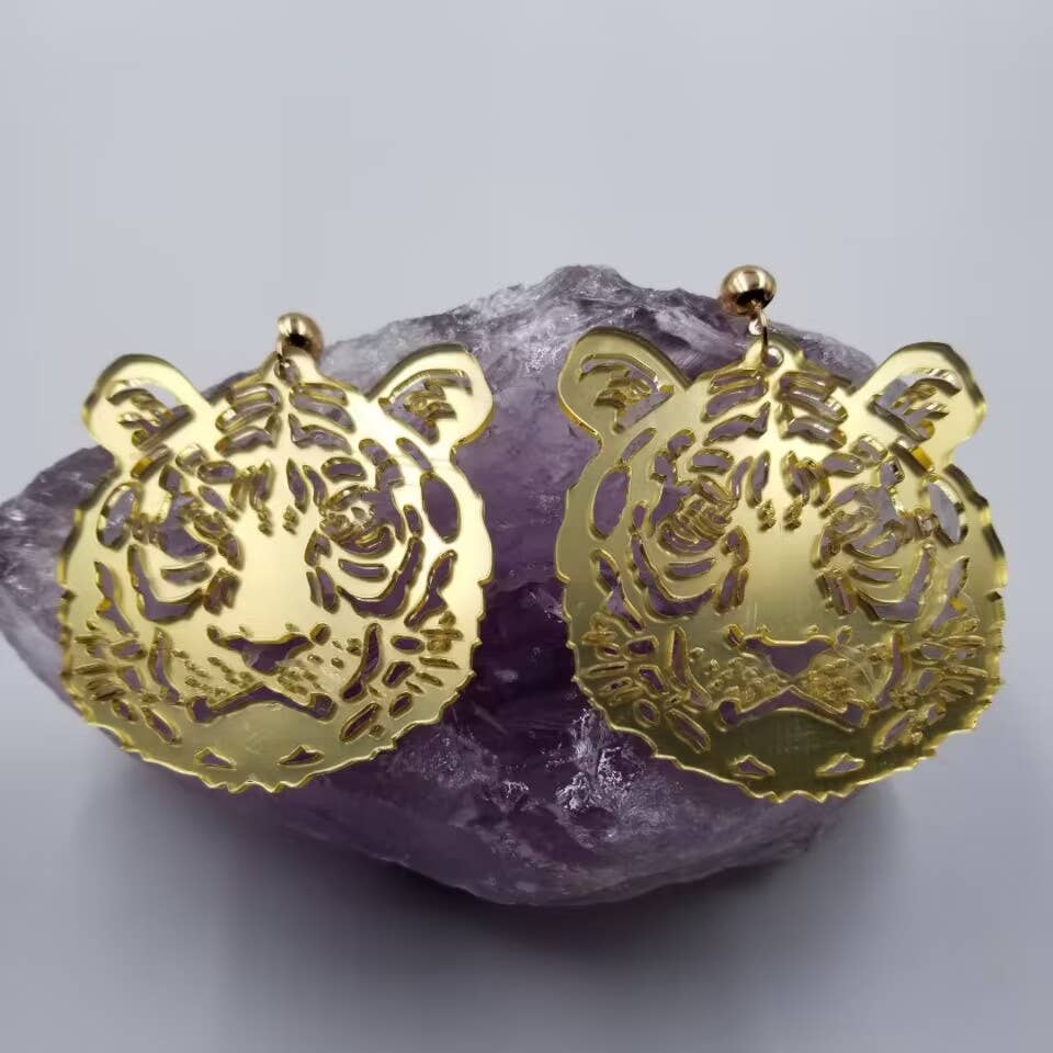 magnolia jewelry - Wholesale Dangle Earrings - Gold Mirror Acrylic Tiger Dangle Earrings0