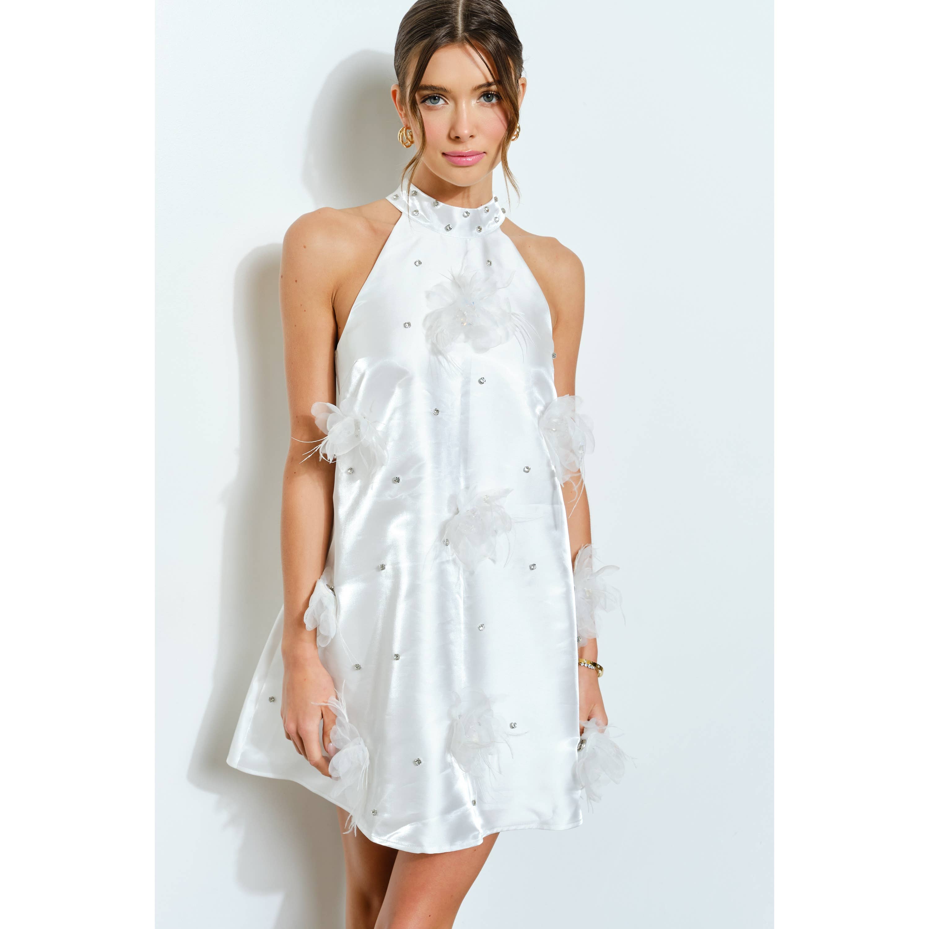 INA – wholesale Klänning - Dam – Satinklänning med strassprydda blommor i minilängd18