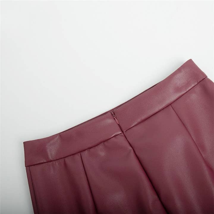 Burgundy Slit Fitted PU Pencil Skirt for wholesale on Faire9
