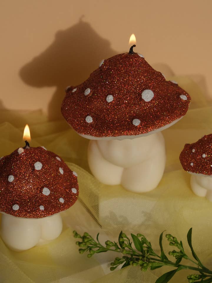Glittery Goddess Mushrooms | Mushroom Candles for wholesale by Interlude Candles