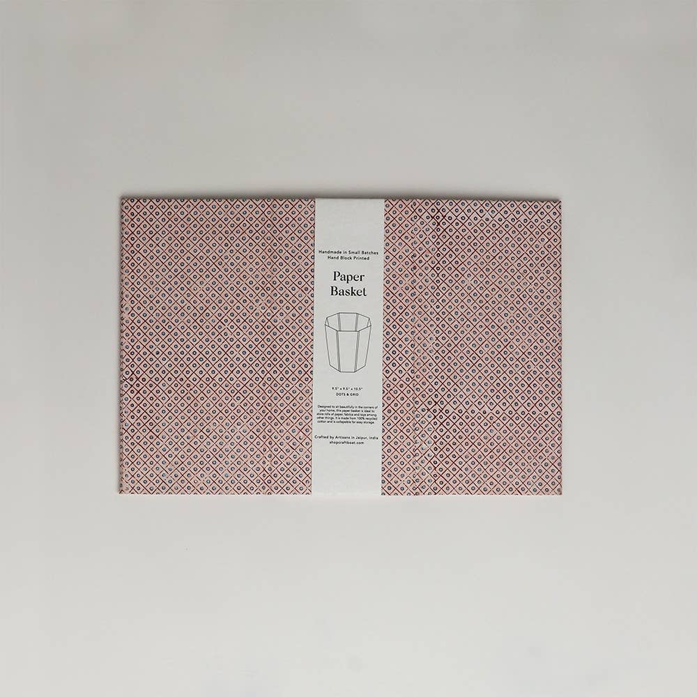 Craft Boat - Wholesale Basket - BLOCK PRINTED HEXAGON COLLAPSIBLE BASKET - DOT & GRID3