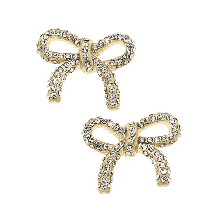 Canvas Style - Wholesale Stud/Post Earrings - Genevieve Pave Bow Stud Earrings in Shiny Gold0