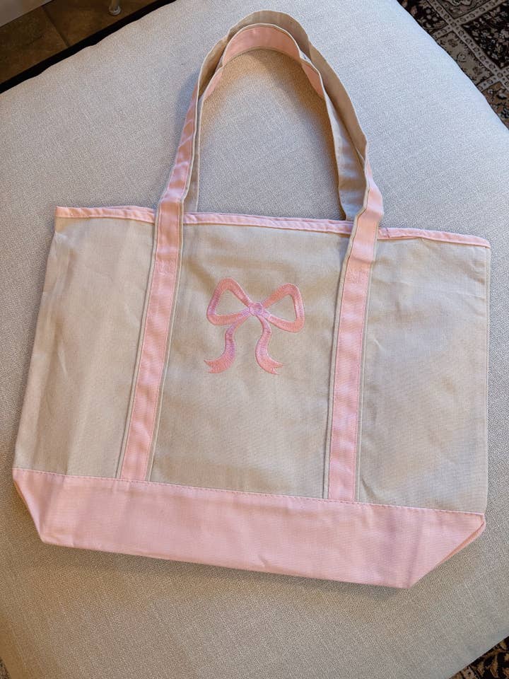 Pink Bow Tote Bag for wholesale by Happy Hour
