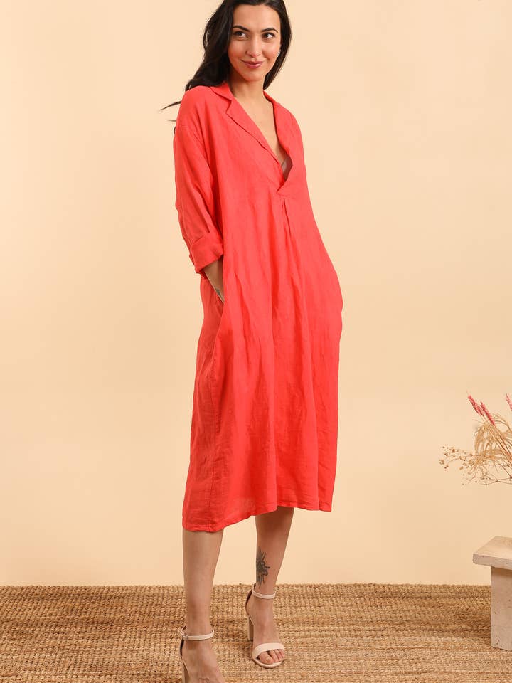 Linnen jurk met lange mouwen BLL-R199695L voor wholesale door ORNELLA PARIS