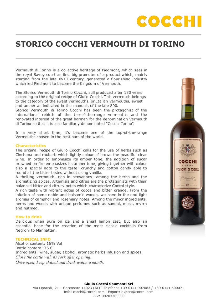 Metina SAS - Wholesale Champagne/Sparkling Wine - Storico Cocchi Vermouth di Torino Vermouth Cocchi 75 cl.2
