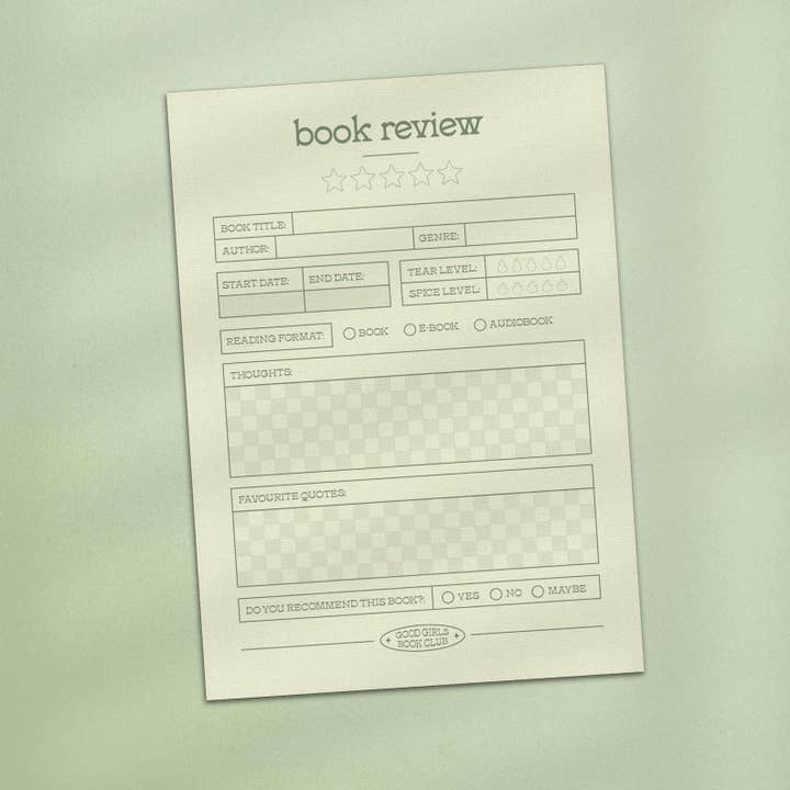 Good Girls Book Club - Wholesale Notepad - Book Review Notepad in Retro Sage Green, 50 Sheets