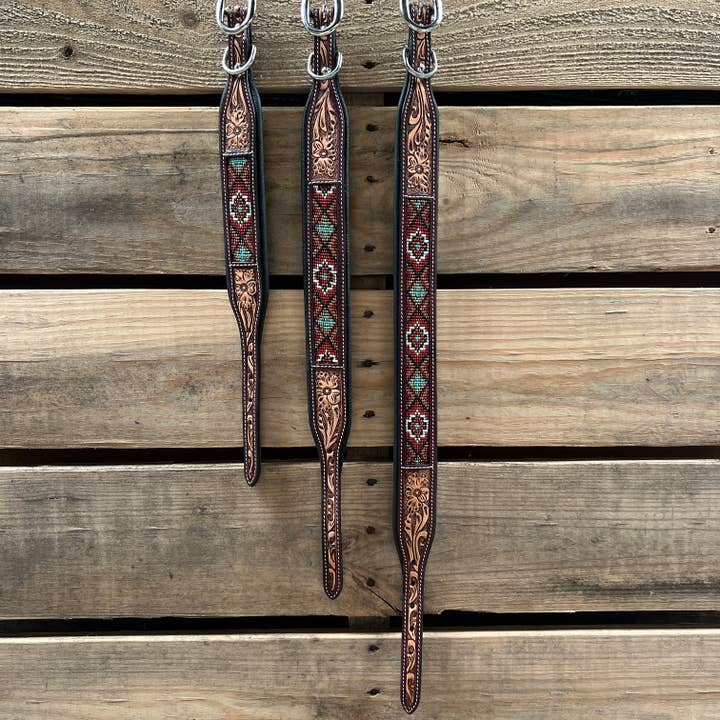 Rodeo Drive - Wholesale Pet collar – Dog - Red and Brown Genuine Leather Beaded Dog Collar #DC4502