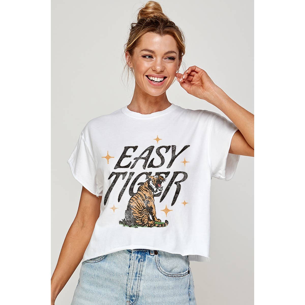 Illustrated Society - Vente T-shirt sérigraphié – femme - HAUT COURT GRAPHIQUE VINTAGE EASY TIGER8