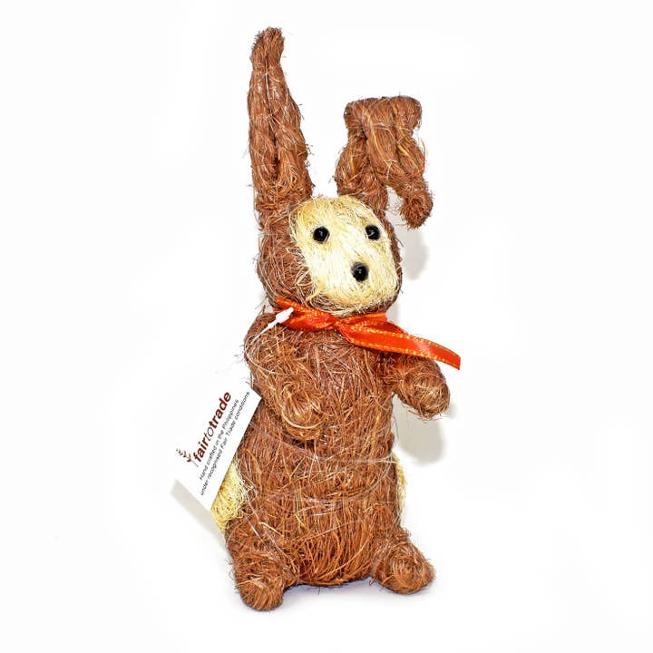 Handmade natural fibre abaca Easter bunny figurine rabbit for wholesale by Fair to Trade Ltd