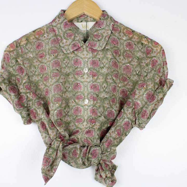 Sun's Out! - Wholesale Button Down Shirt - Women's - Vintage Short-Sleeve Button Up Blouse - Original Length28