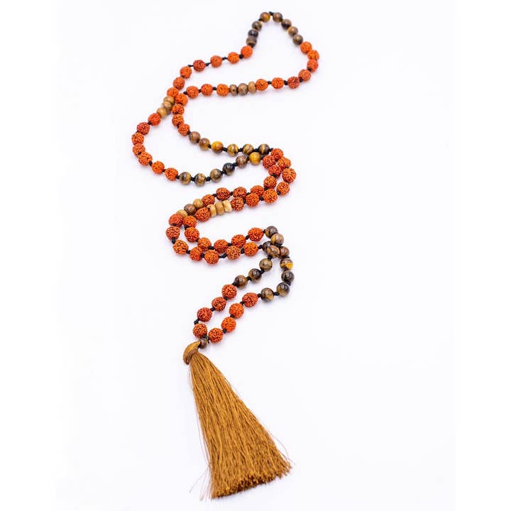 Kimago Look - Wholesale Prayer Beads Necklace - SMA1005T - Tiger's Bad Eye and Rudraksha1