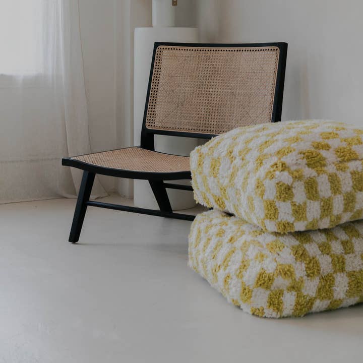 Yellow Checkered Moroccan Floor Cushion for wholesale by Coe 112
