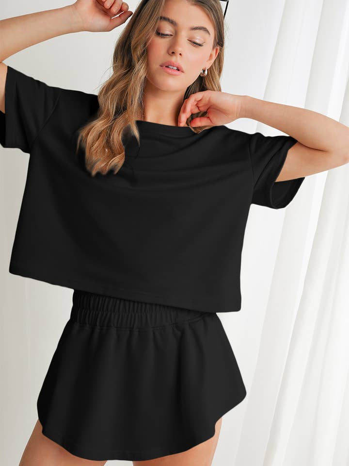 Cropped Tee& Ruffled High Waist Skort Set | S-XL for wholesale by Aapparella