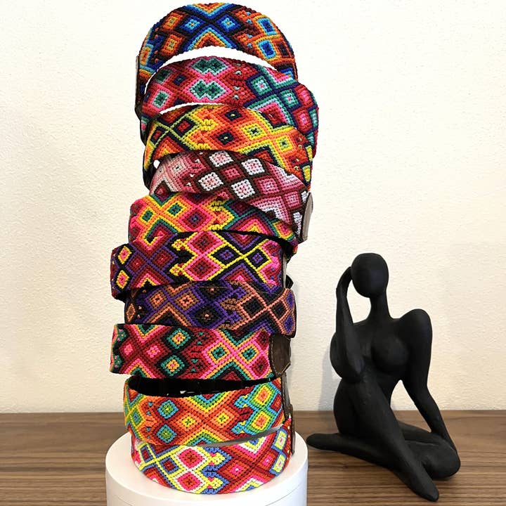 MyMexicanHome - Wholesale Pet Collar - Dog - M (37-41cm) Leather Dog Collar Colorful Knitted Boho Style