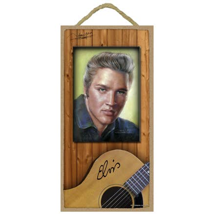 Elvis portrait - Guitar på bunden 5" x 10" træ plak, si for engroshandel hos SJT Enterprises, Inc.