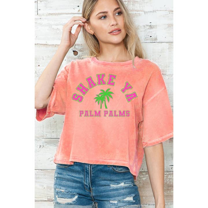 Amused by Blue - Wholesale T-Shirt (Graphic) - Women's - Shake Ya Palm Palms Mineral Wash Crop Top