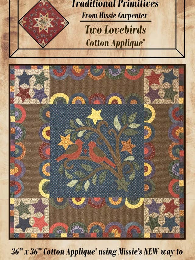 Two Lovebirds Cotton Applique' for wholesale by Traditional Primitives