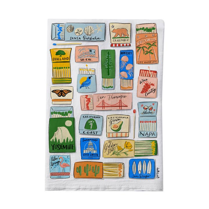 doodles.ink. - Wholesale Tea Towel - California Matchboxes Tea Towel0