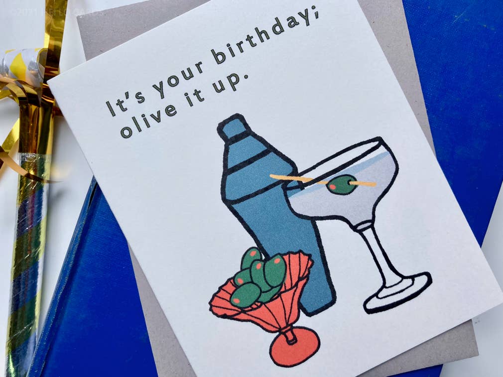 HEI LO CARDS - Wholesale Birthday Card - "Olive It Up" Martini Birthday Card4