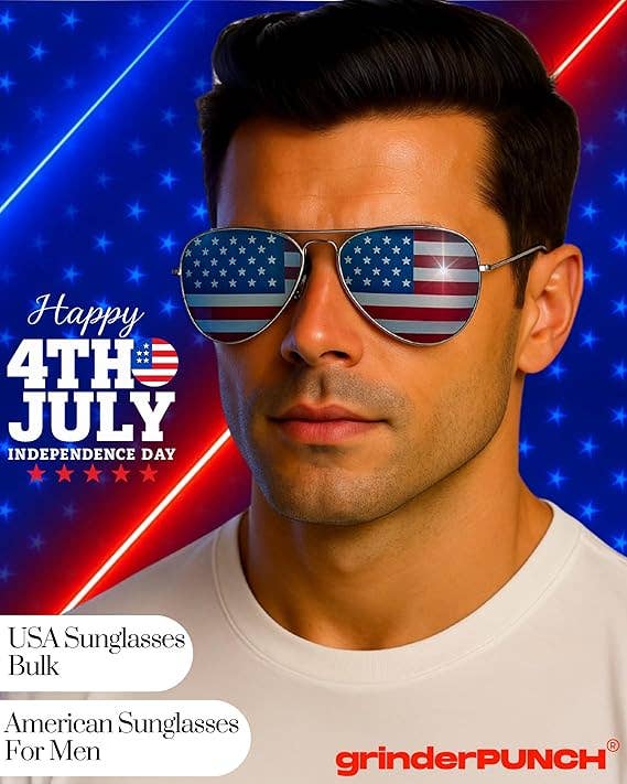 grinderPUNCH - Wholesale Sunglasses - Unisex - American Flag Aviator Sunglasses Glasses (Gunmetal)4