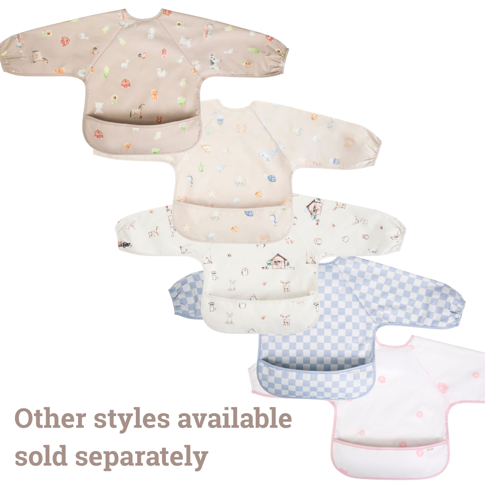 Ali+Oli – Engroshandel Hagesmæk – til baby – Ali+Oli langærmet hagesmæk med forklæde til baby og småbørn (gårdmotiv)2