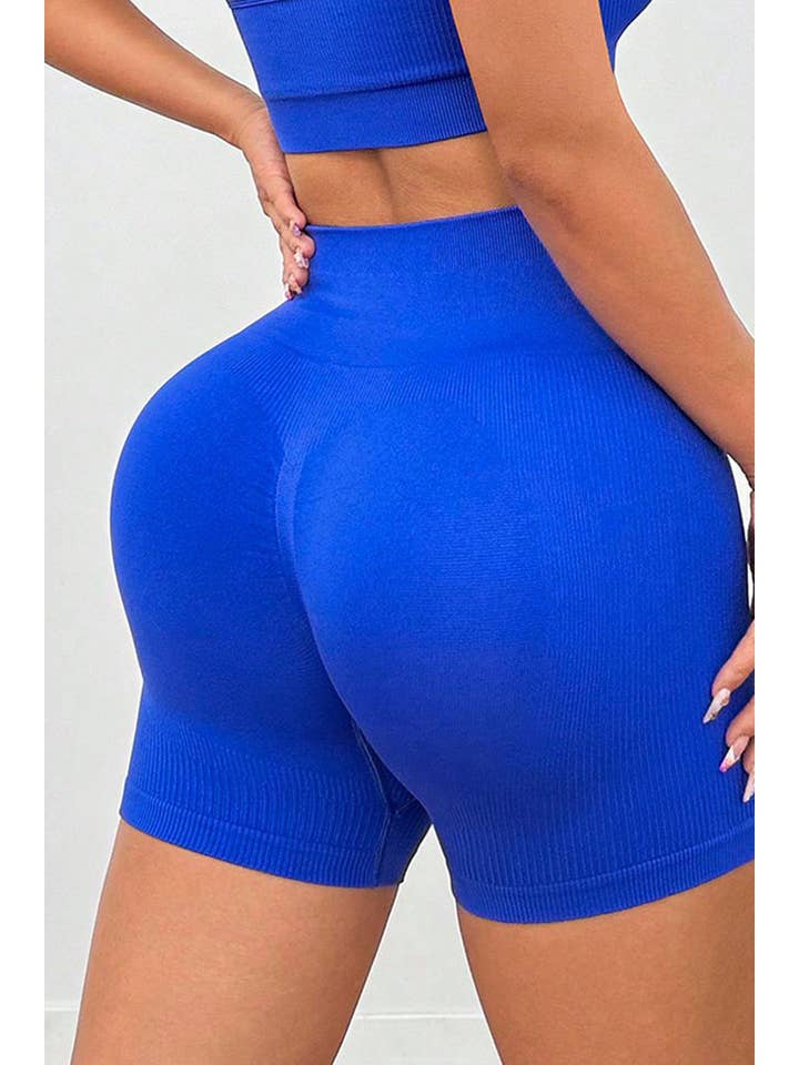 Color 5 - Wholesale Athletic Shorts - Women's - Solid color seamless active wear yoga shorts w/ scrunch butt