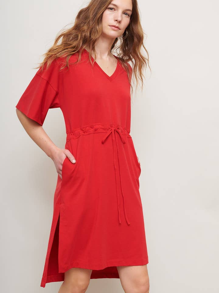 Cashmere Kimono Dress in Fire Engine Red for wholesale by Cucumber Clothing
