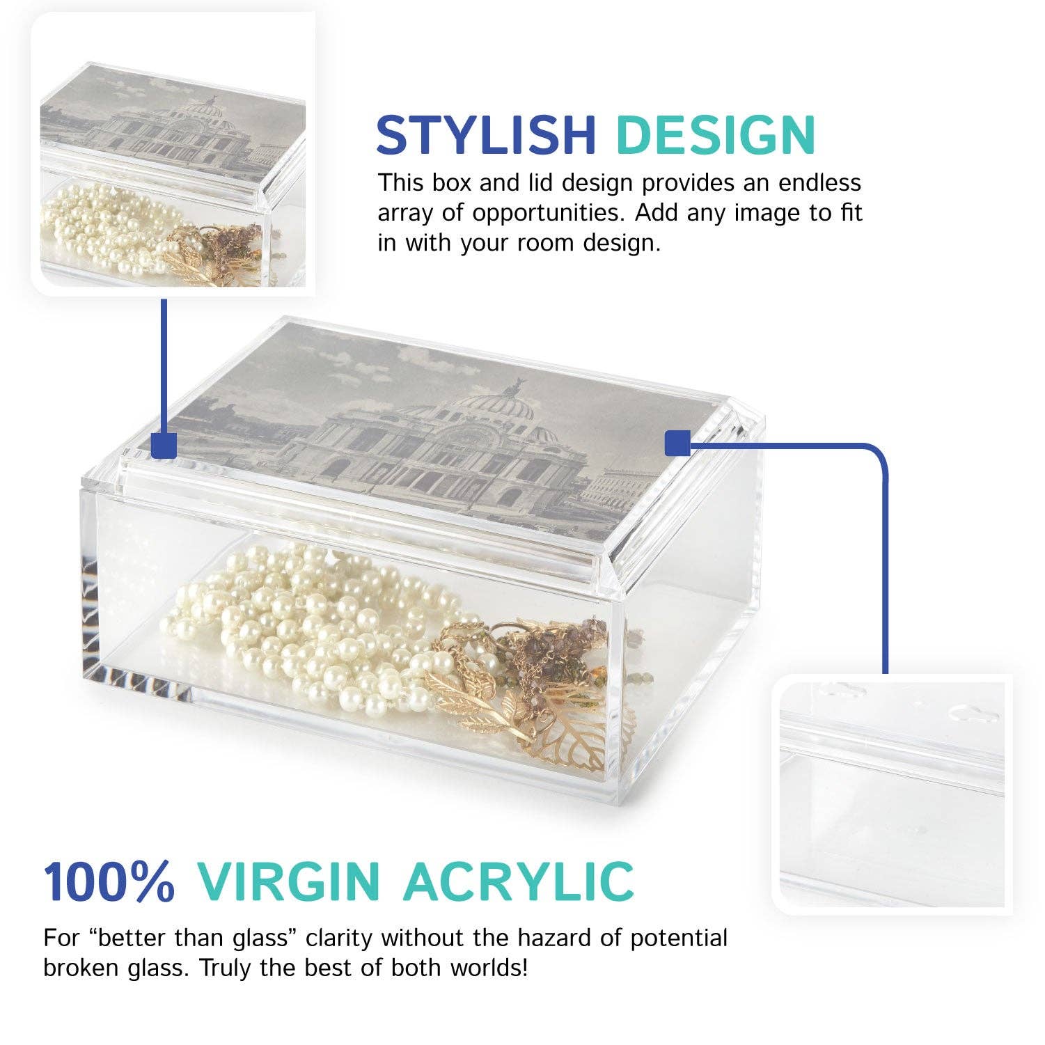 Huang Acrylic - Wholesale Jewelry Box/Organizer - Rectangular Box W/ 5X7 Photo Frame Lid2