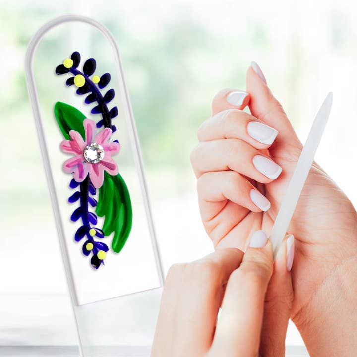 Fairy Dust Flower Swarovski Hand Painted Crystal Nail File for wholesale by Classy Nail Files